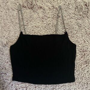 Black Chain Strap Sleeveless Garage Crop Top